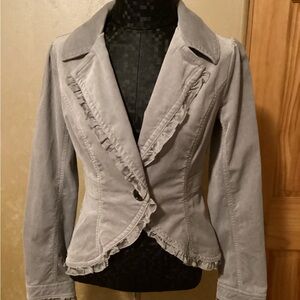 NWT White House Black Market Light Gray Ruffled Blazer